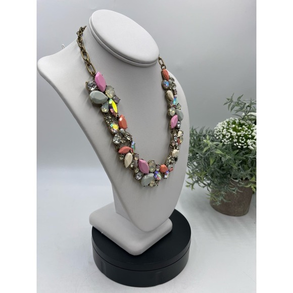 J. Crew Pink Coral Cream Opalescent Glowing Rhinestone Statement Necklace - Picture 6 of 15